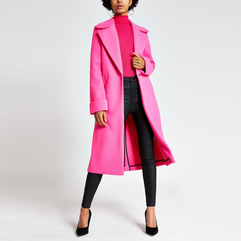 River Island Petite single breasted boyfriend coat in pink